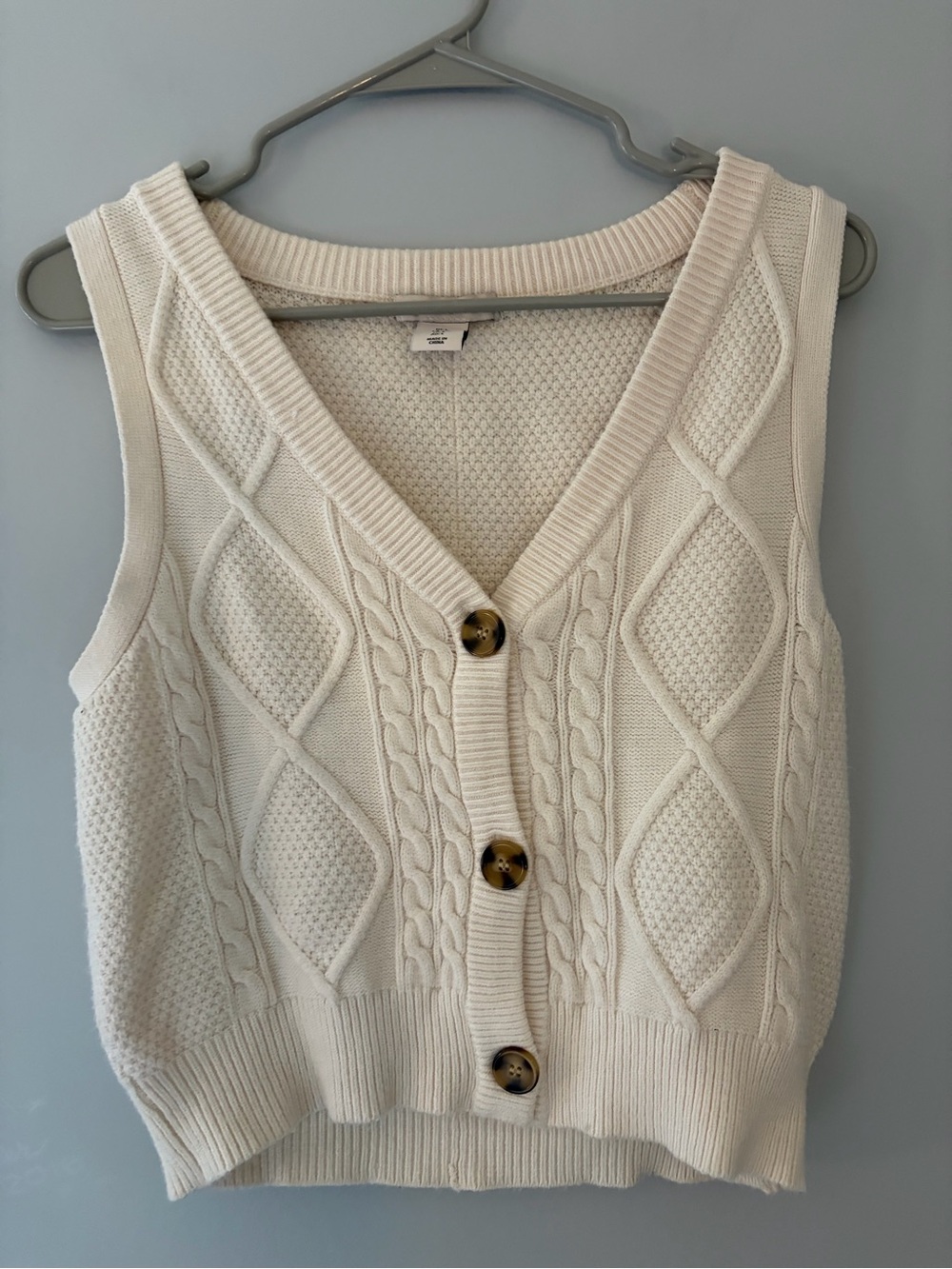Sincerely Jules Cream Cable Knit V-Neck Button Vest
